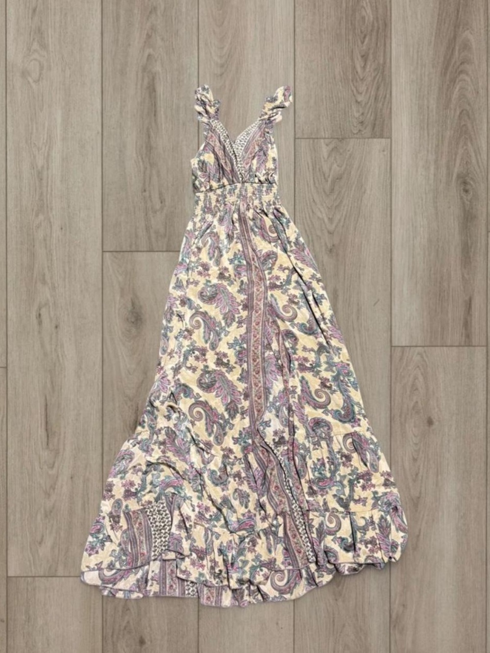 Floral Paisley Maxi Dress in Cream and Lavender